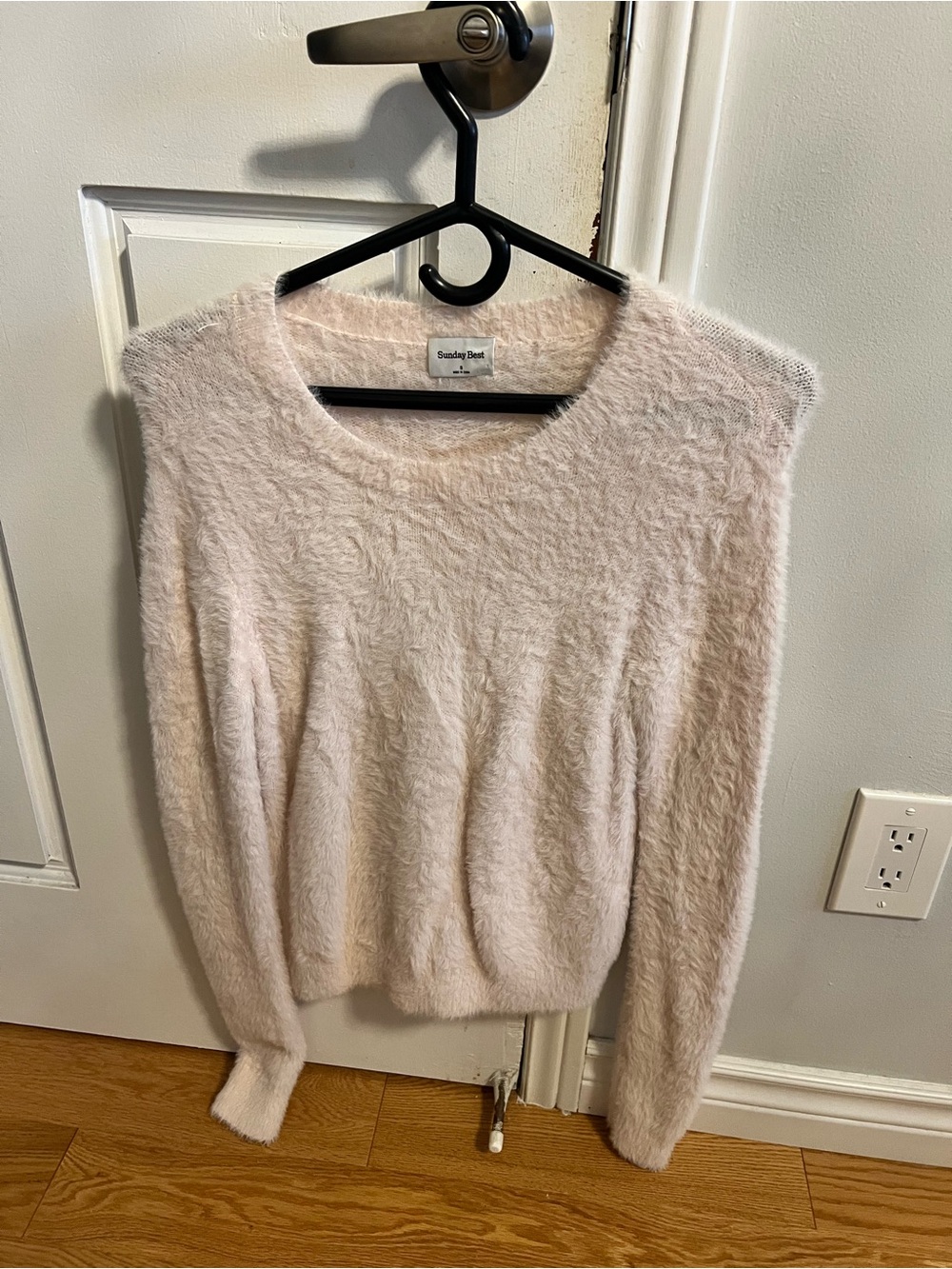 Sunday Best Fuzzy Crewneck Sweater in Pale Blush
